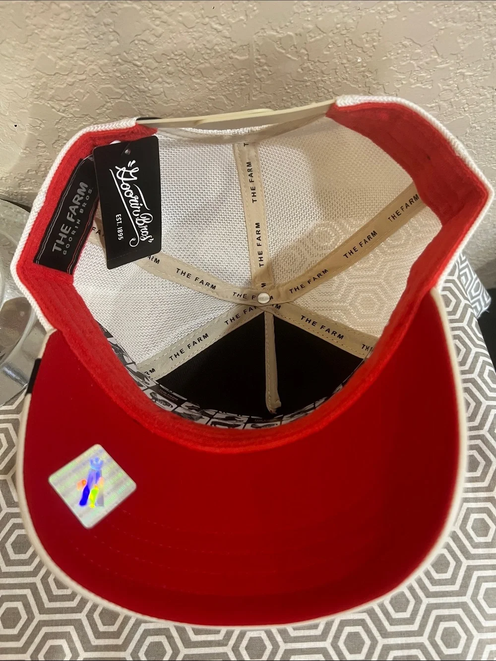Goorin Bros. Leather and mesh Red and White 'Bad Boy' Rottweiler Dog Cap